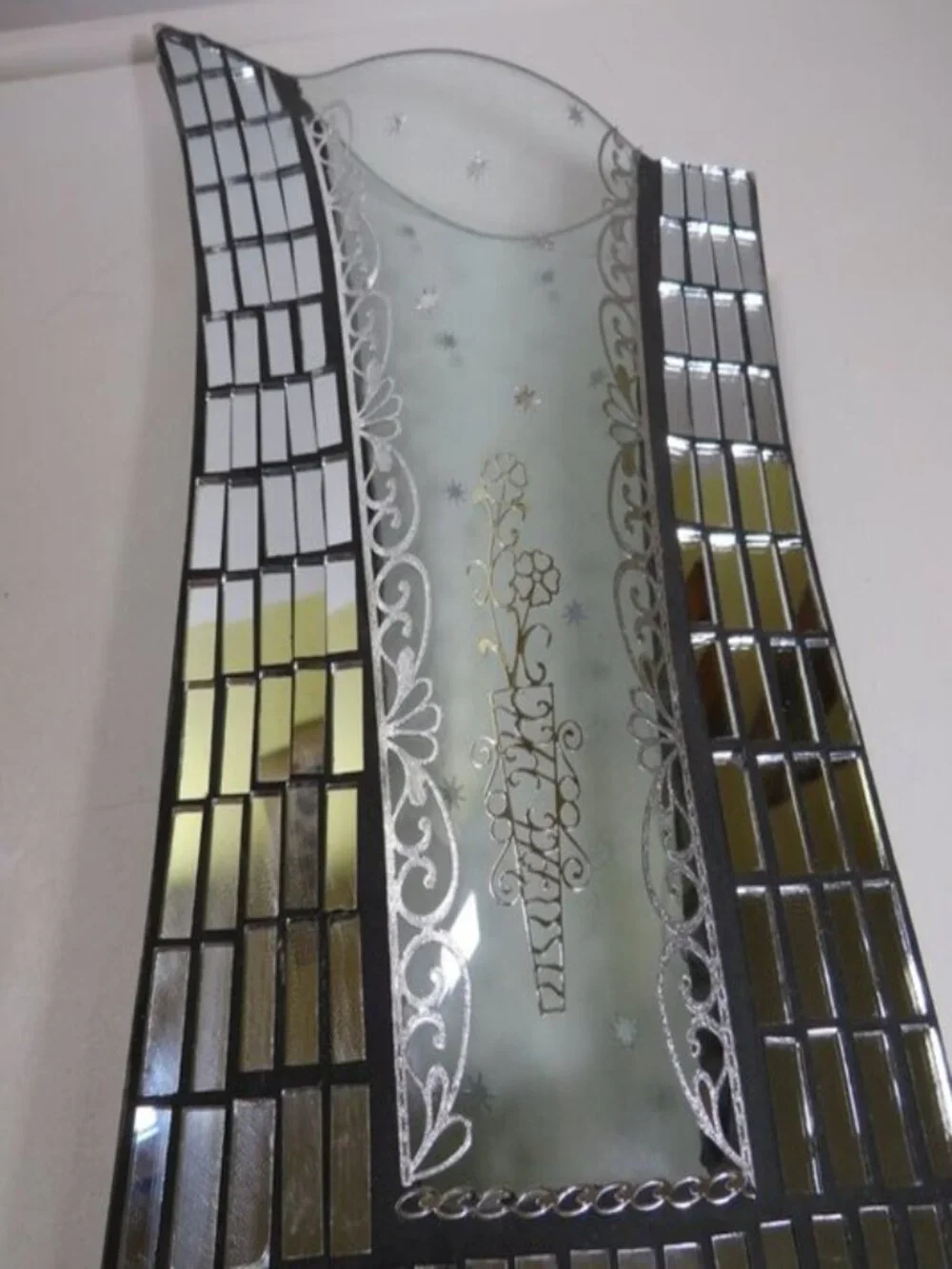 Modern Mosaic Mirrored A-Frame Vase Sculptural Art Statement Piece 16